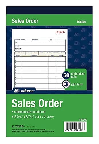 Adams Sales Order Book, 3-Part, Carbonless, White/Canary/Pink, 5-9/16" x 8-7/16" | 50 Sets per Book thumbnail 2