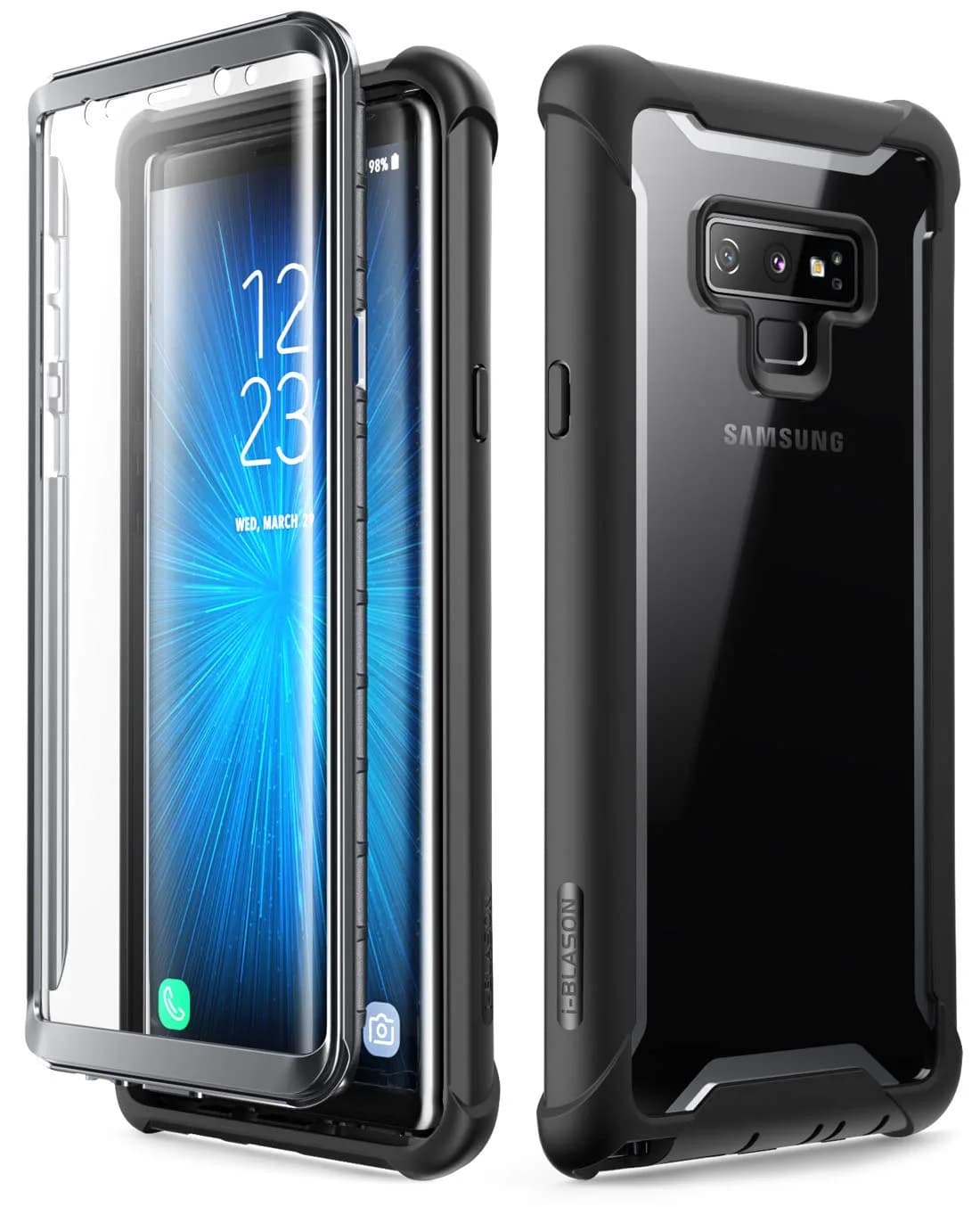 i-Blason Ares Designed for Galaxy Note 9 Case, Full-Body Rugged Clear Bumper with Built-in Screen Protector, Black | Drop & Scratch Resistant — Black