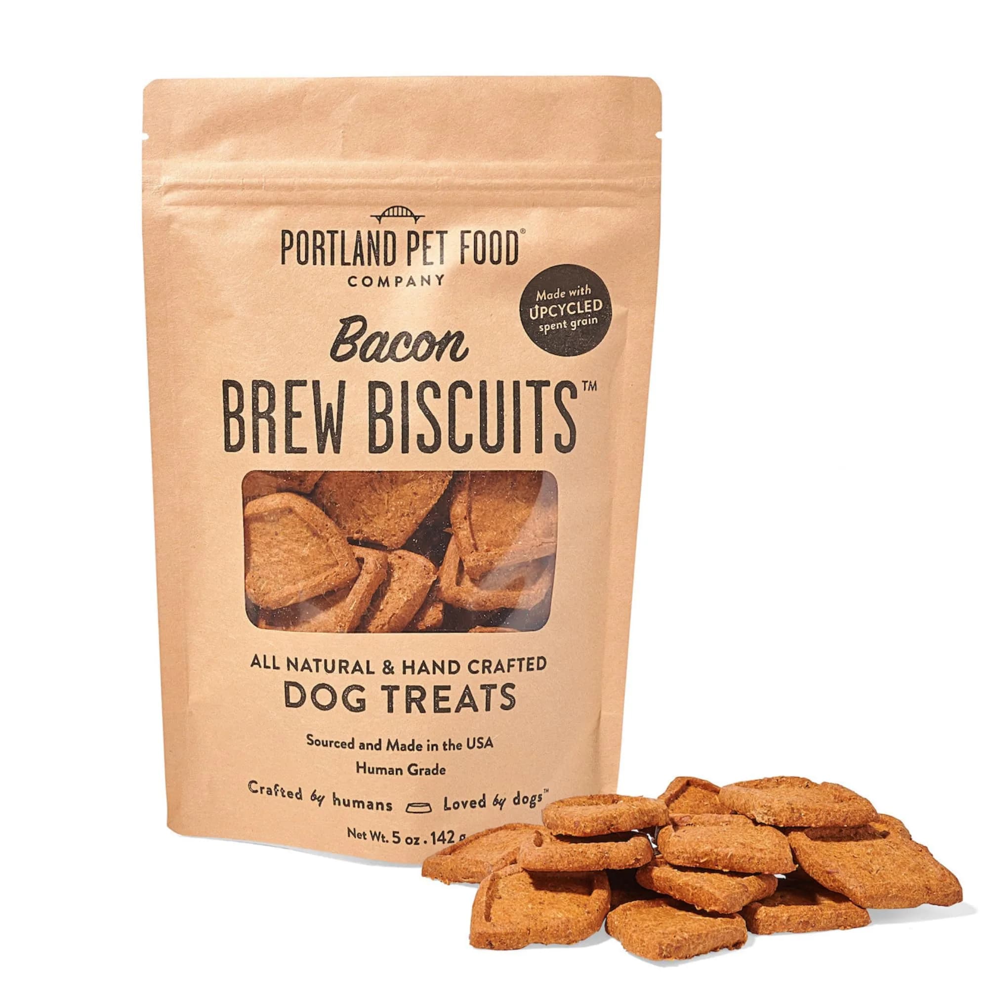 CRAFTED BY HUMANS LOVED BY DOGS Brew Biscuits, Crunchy Bacon Dog Treats, 5 oz | Natural, Human-Grade, USA-Sourced