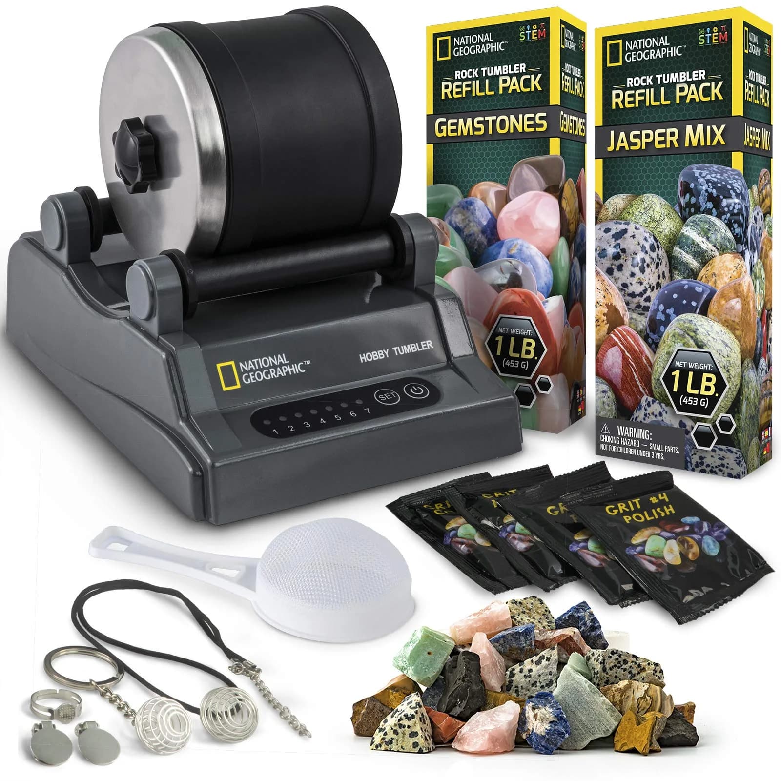 Blue Marble National Geographic Hobby Rock Tumbler Bundle for Kids and Adults | STEM Rock Polishing Kit with Gem Refills