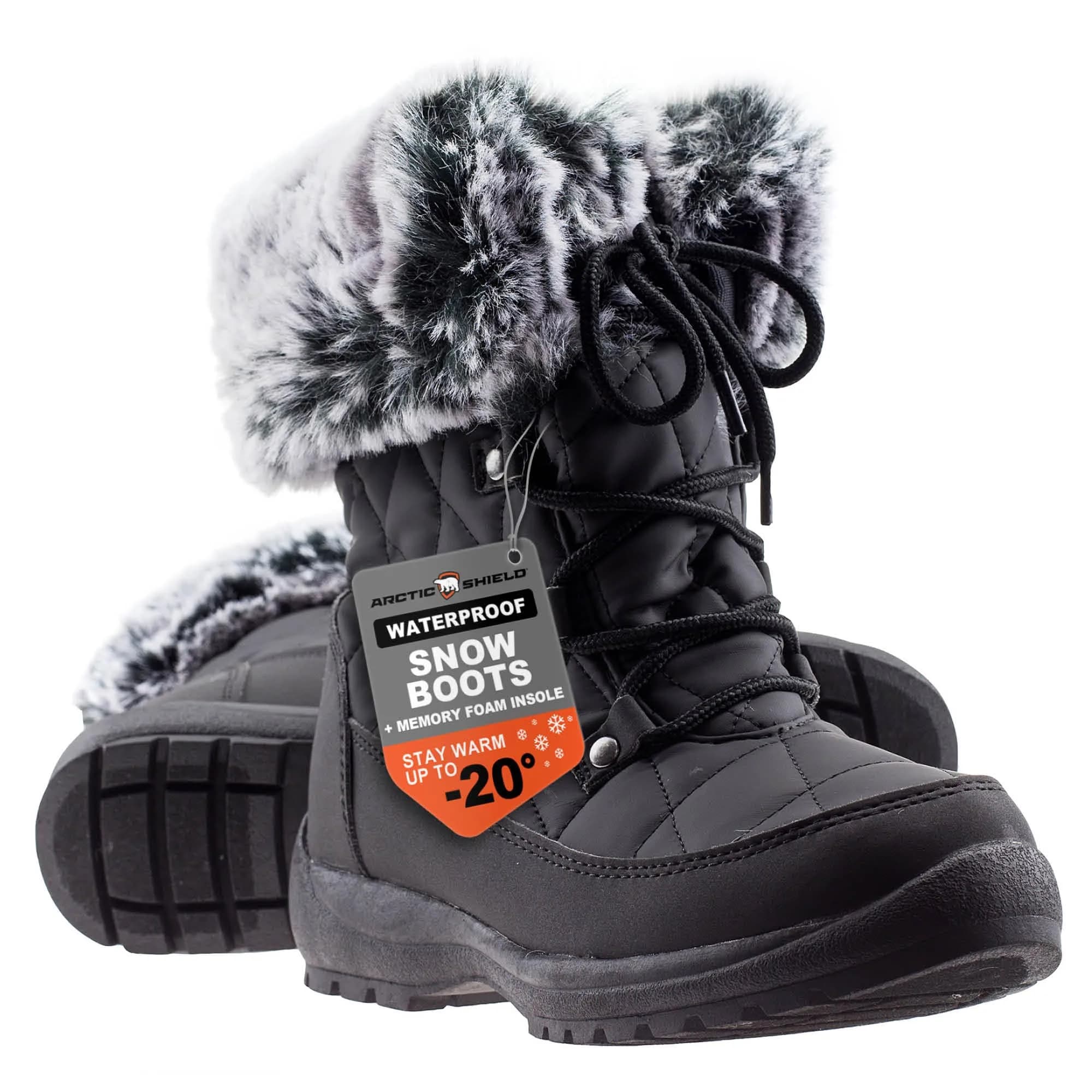 ArcticShield Faux Fur Womens Snow Boots - Waterproof, Heat Retain Technology, -20°F | Dual Style Fur Collar, Memory Foam Insoles