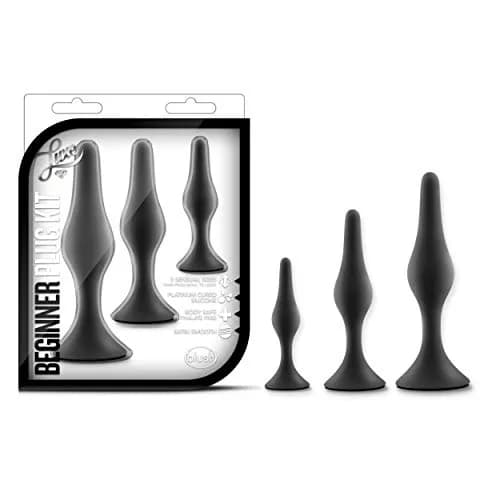 Blush Novelties Luxe Silicone Butt Plug Kit - Anal Training Set for Beginners & Advanced Users - Soft, Tapered Heads - Satin Smooth - Suction Cup Base - Pleasurable Sex Toys for Women Men Couple - Black thumbnail 1