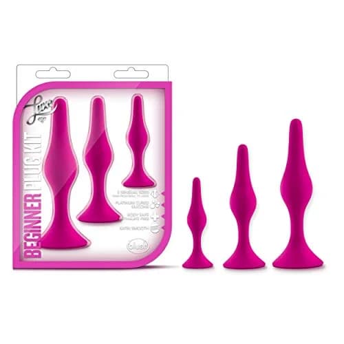 Blush Luxe Silicone Butt Plug Kit - Anal Training Set for Beginners & Advanced Users - Soft, Tapered Heads - Satin Smooth - Suction Cup Base - Pleasurable Sex Toys for Women, Men & Couples - (Pink) thumbnail 1