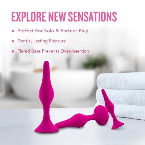 Blush Luxe Silicone Butt Plug Kit - Anal Training Set for Beginners & Advanced Users - Soft, Tapered Heads - Satin Smooth - Suction Cup Base - Pleasurable Sex Toys for Women, Men & Couples - (Pink) thumbnail 7