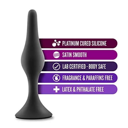 Blush Luxe Beginner Silicone Butt Plug - 3.25" Small Size Anal Plug - Soft, Tapered Heads - Satin Smooth Anal Trainer- Suction Cup Base - Pleasurable Adult Sex Toy for Women Men & Couples - Black thumbnail 2