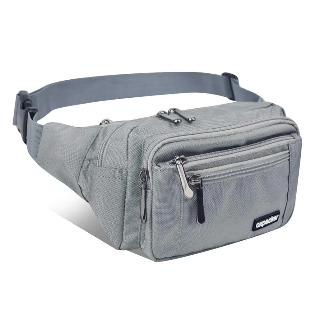 Oxpecker Waist Pack Bag Gray 21.59 cm x 6.99 cm x 13 cm | 5 Pockets, Water-Resistant, Adjustable Strap — gray