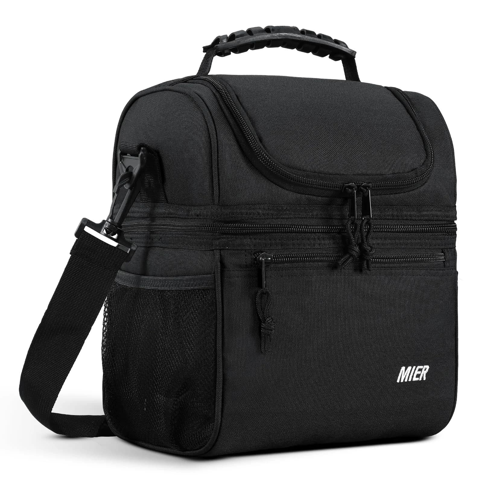 MIER Insulated Lunch Box Bag Dual Compartment Black | Keeps Hot & Cold Foods Separate