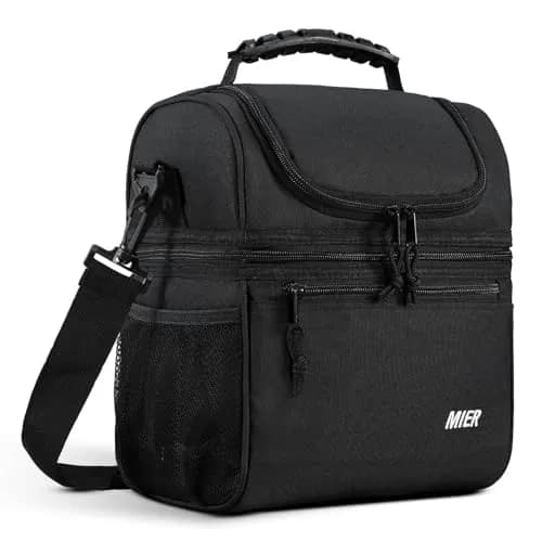 MIER Insulated Lunch Box Bag Dual Compartment Black | Keeps Hot & Cold Foods Separate thumbnail 1