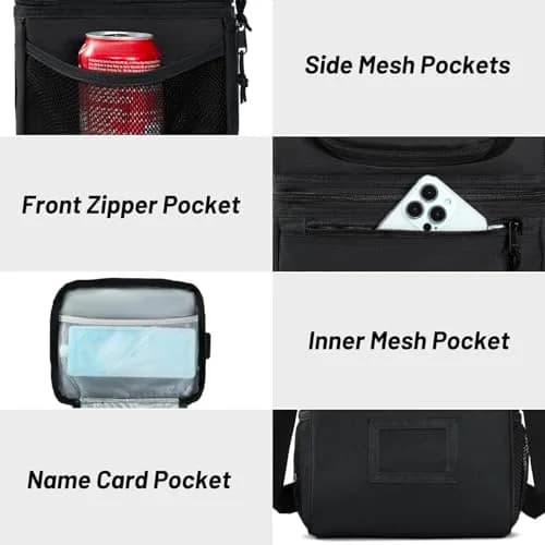 MIER Insulated Lunch Box Bag Dual Compartment Black | Keeps Hot & Cold Foods Separate thumbnail 5