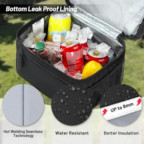 MIER Insulated Lunch Box Bag Dual Compartment Black | Keeps Hot & Cold Foods Separate thumbnail 3