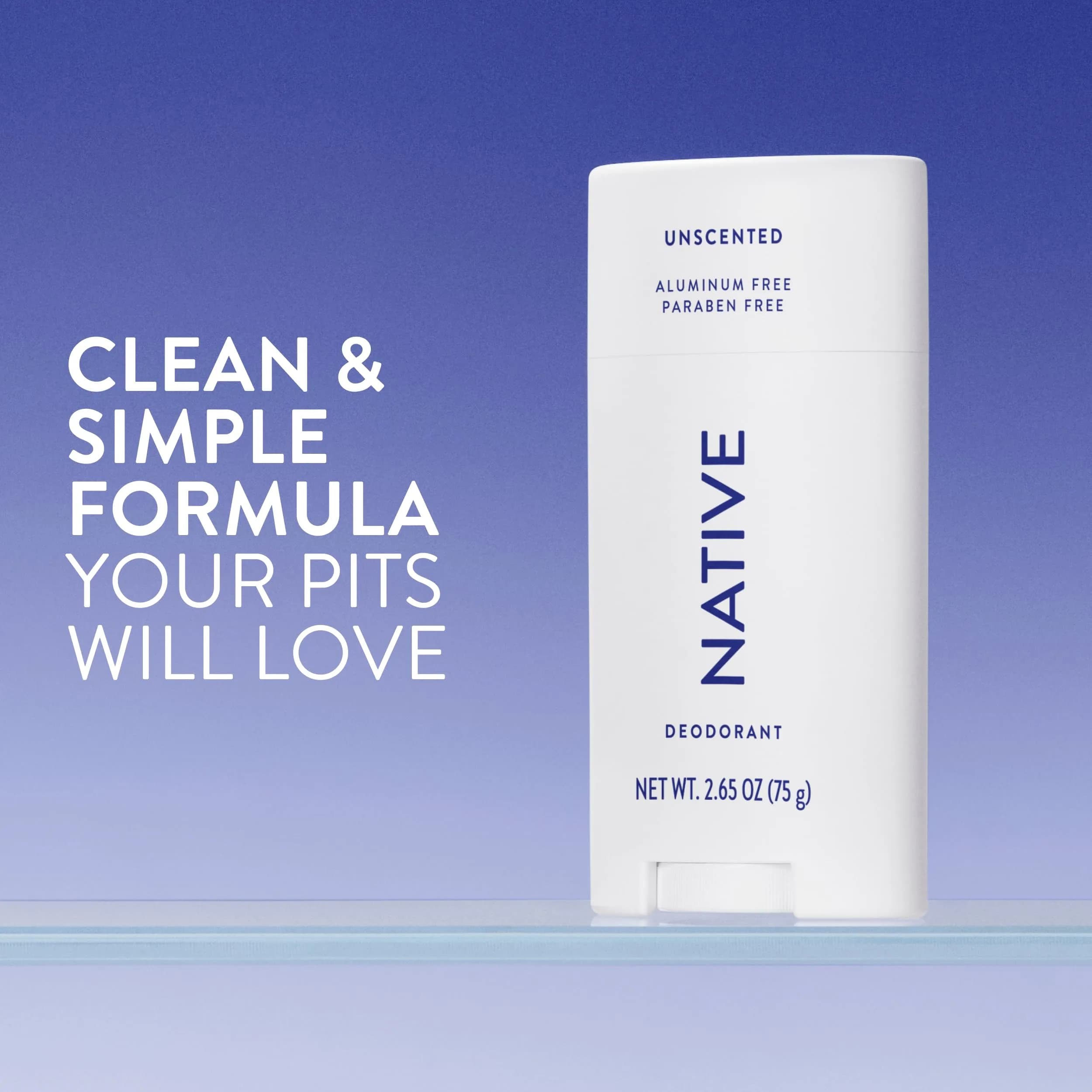 Native Unscented Aluminum-Free Deodorant Stick 75ml (2.65oz) | 72-Hour Odor Protection - view 2