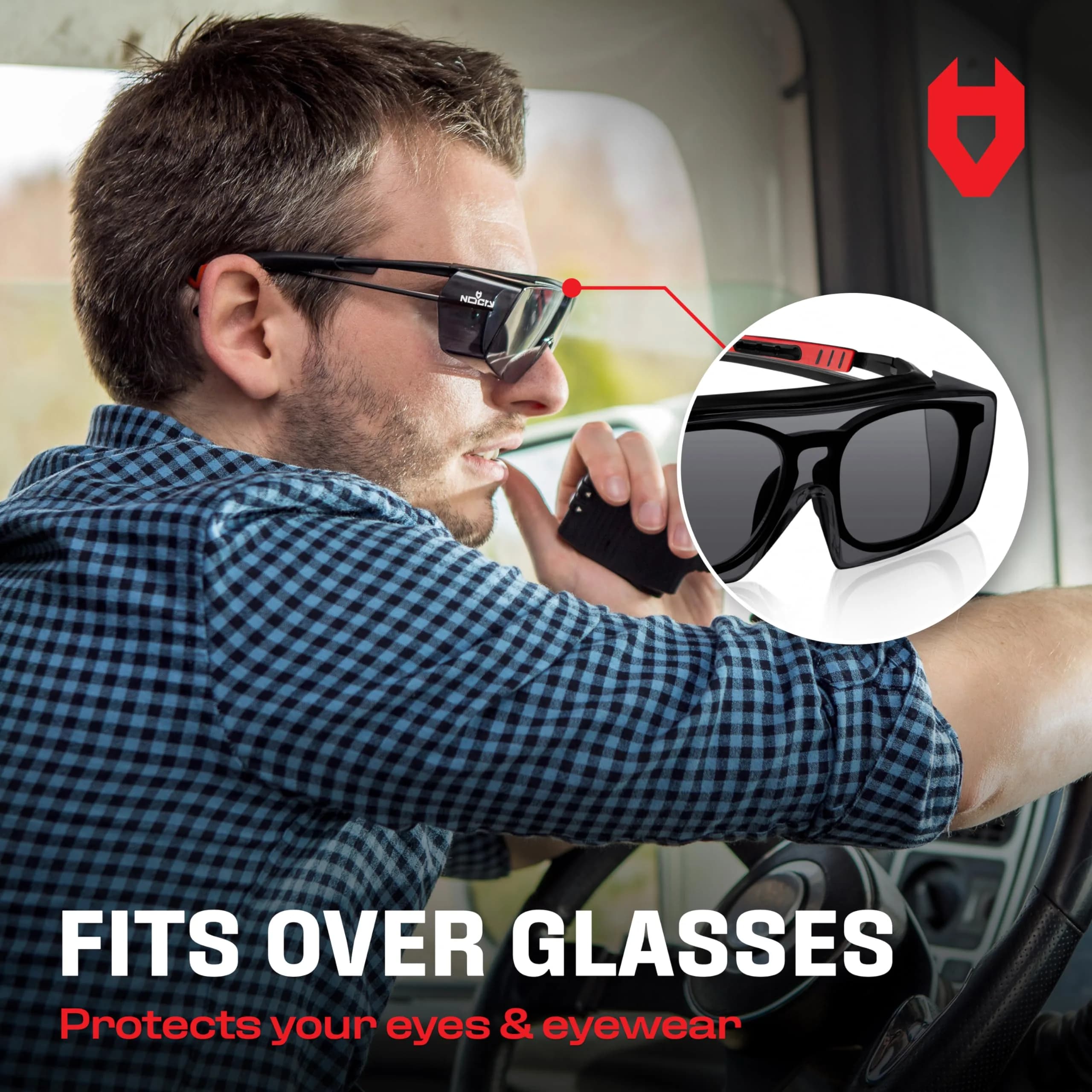 NoCry Tinted Safety Glasses Over Eyeglasses with Anti-Scratch Wraparound Lenses | UV400 & ANSI Z87 Certified - view 3