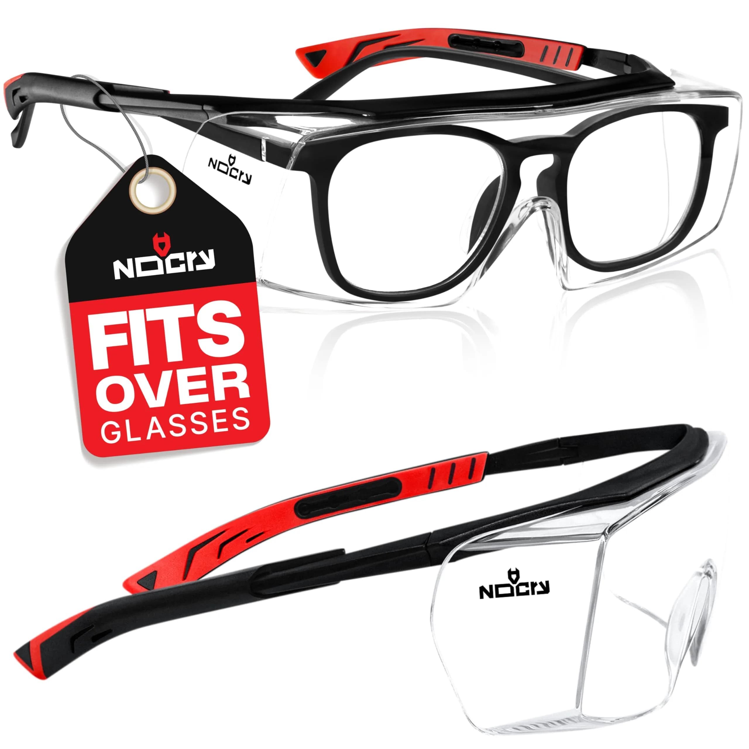 NoCry Safety Glasses Over Eyeglasses with UV Protection & Side Shields | ANSI Z87 Certified (110c)