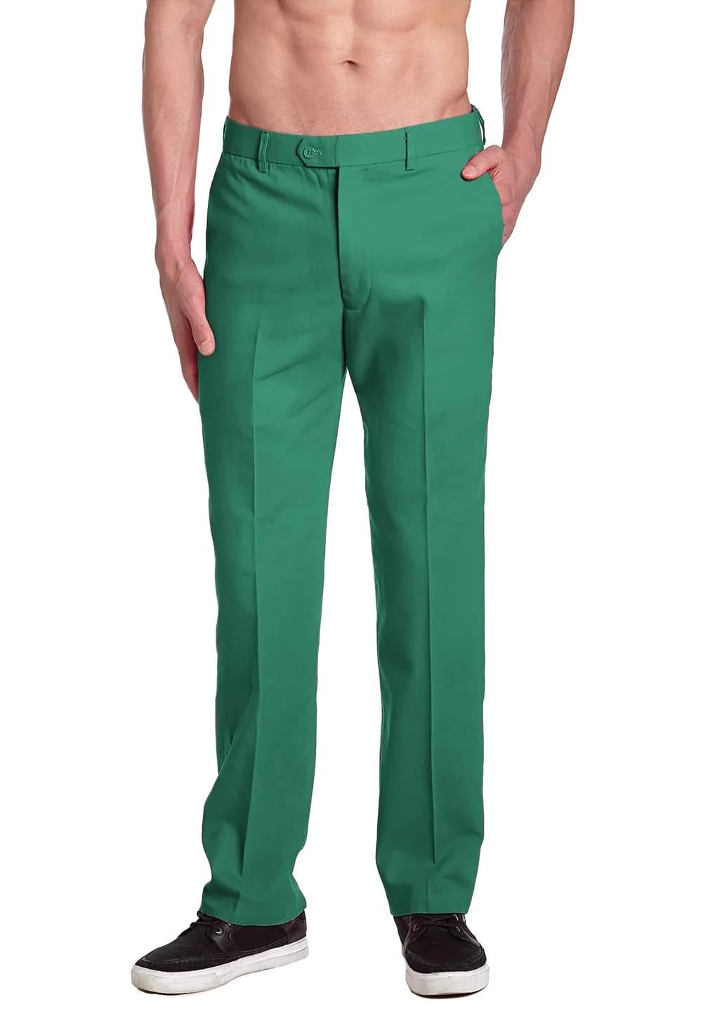 Concitor Men's Cotton Dress Pants Emerald Green | Flat Front, 32 x 32 — Emerald Green