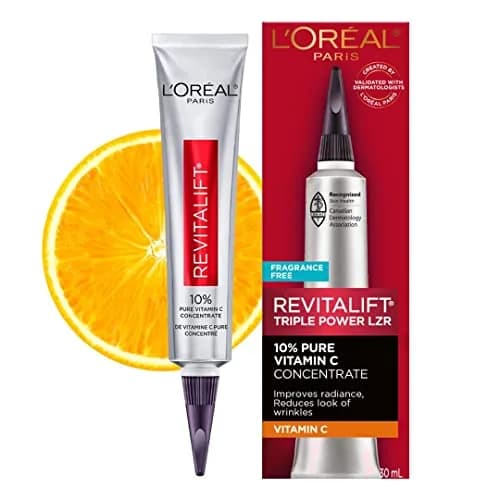 L'Oreal Paris Revitalift 10% Pure Vitamin C Face Serum 30ml (1 Fl Oz) | Dermatologist Validated for Brighter Skin — White