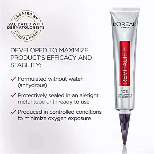 L'Oreal Paris Revitalift 10% Pure Vitamin C Face Serum 30ml (1 Fl Oz) | Dermatologist Validated for Brighter Skin thumbnail 4