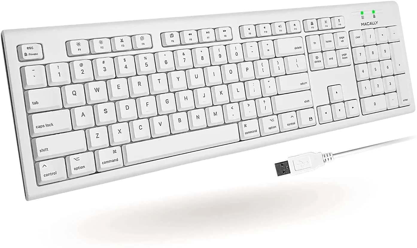 Macally QKEY Full-Size USB Wired Keyboard for Mac | 104-Key Layout, Numeric Keypad, Spill-Proof - main product image