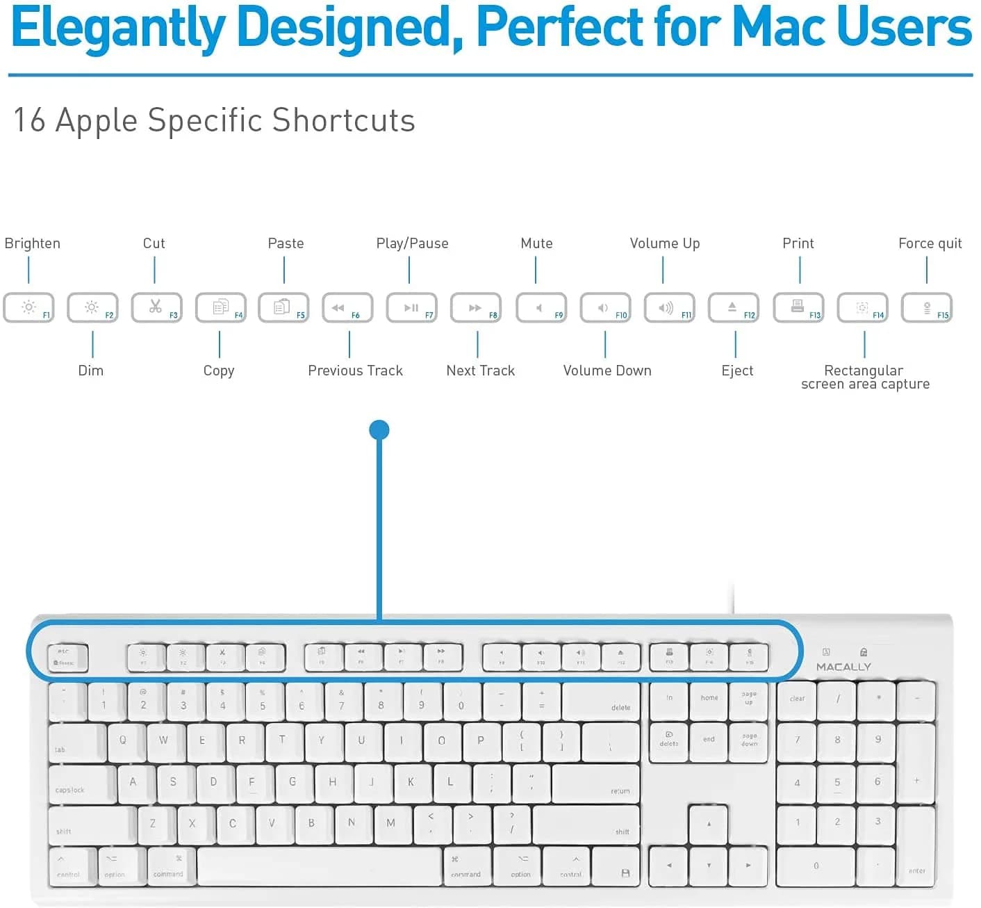 Macally QKEY Full-Size USB Wired Keyboard for Mac | 104-Key Layout, Numeric Keypad, Spill-Proof - view 6