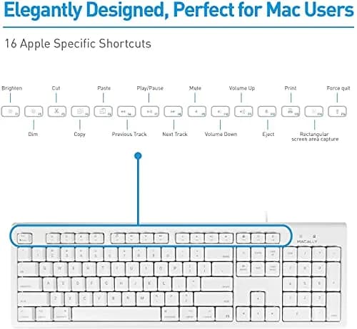Macally QKEY Full-Size USB Wired Keyboard for Mac | 104-Key Layout, Numeric Keypad, Spill-Proof thumbnail 6