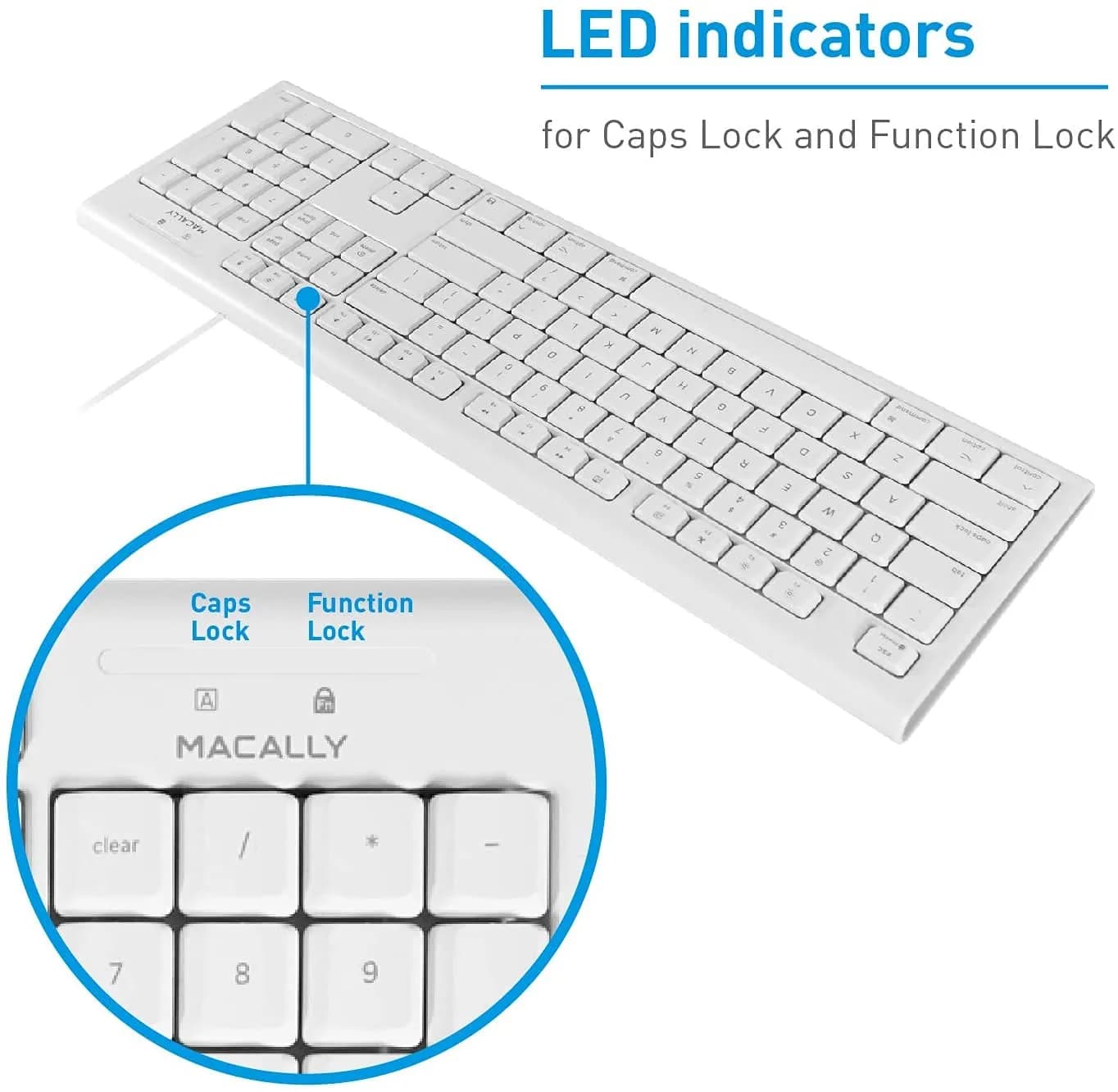 Macally QKEY Full-Size USB Wired Keyboard for Mac | 104-Key Layout, Numeric Keypad, Spill-Proof - view 7