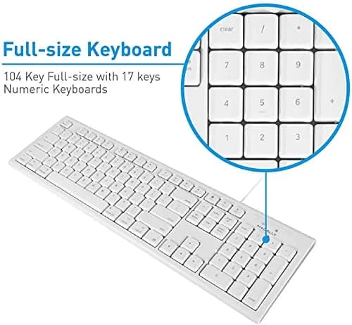 Macally QKEY Full-Size USB Wired Keyboard for Mac | 104-Key Layout, Numeric Keypad, Spill-Proof thumbnail 3