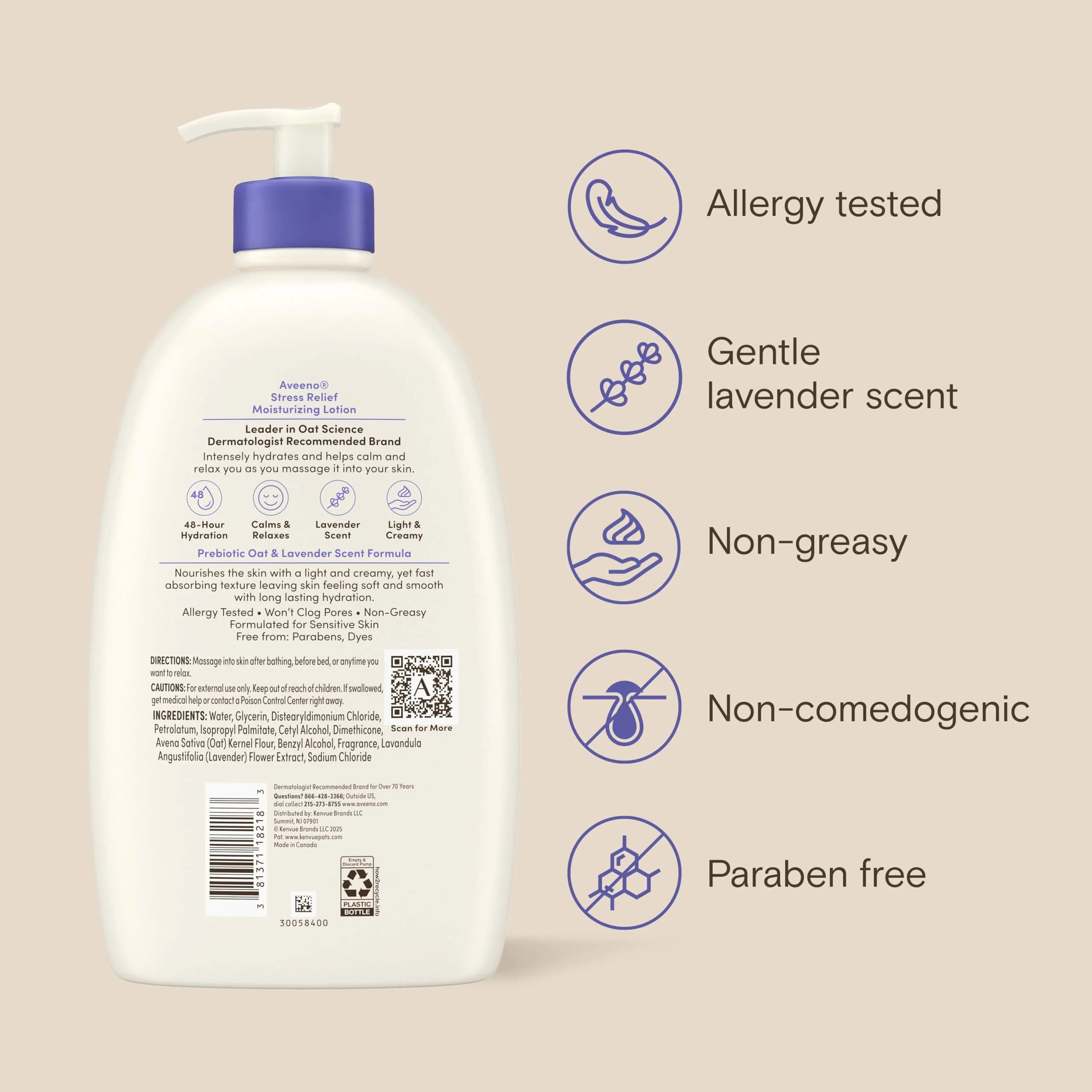 Aveeno Stress Relief Body Lotion Lavender Scent 976ml (33 Fl Oz) | Dermatologist Recommended for Sensitive Skin - view 9