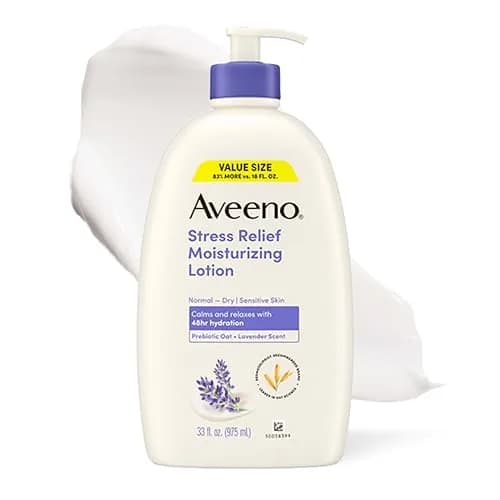 Aveeno Stress Relief Moisturizing Body Lotion, Lavender Scent with Prebiotic Oat, 532ml (18 Fl Oz Pack of 3) | 48-Hour Hydration for Sensitive Skin — Body Lotion - 33 Fl Oz