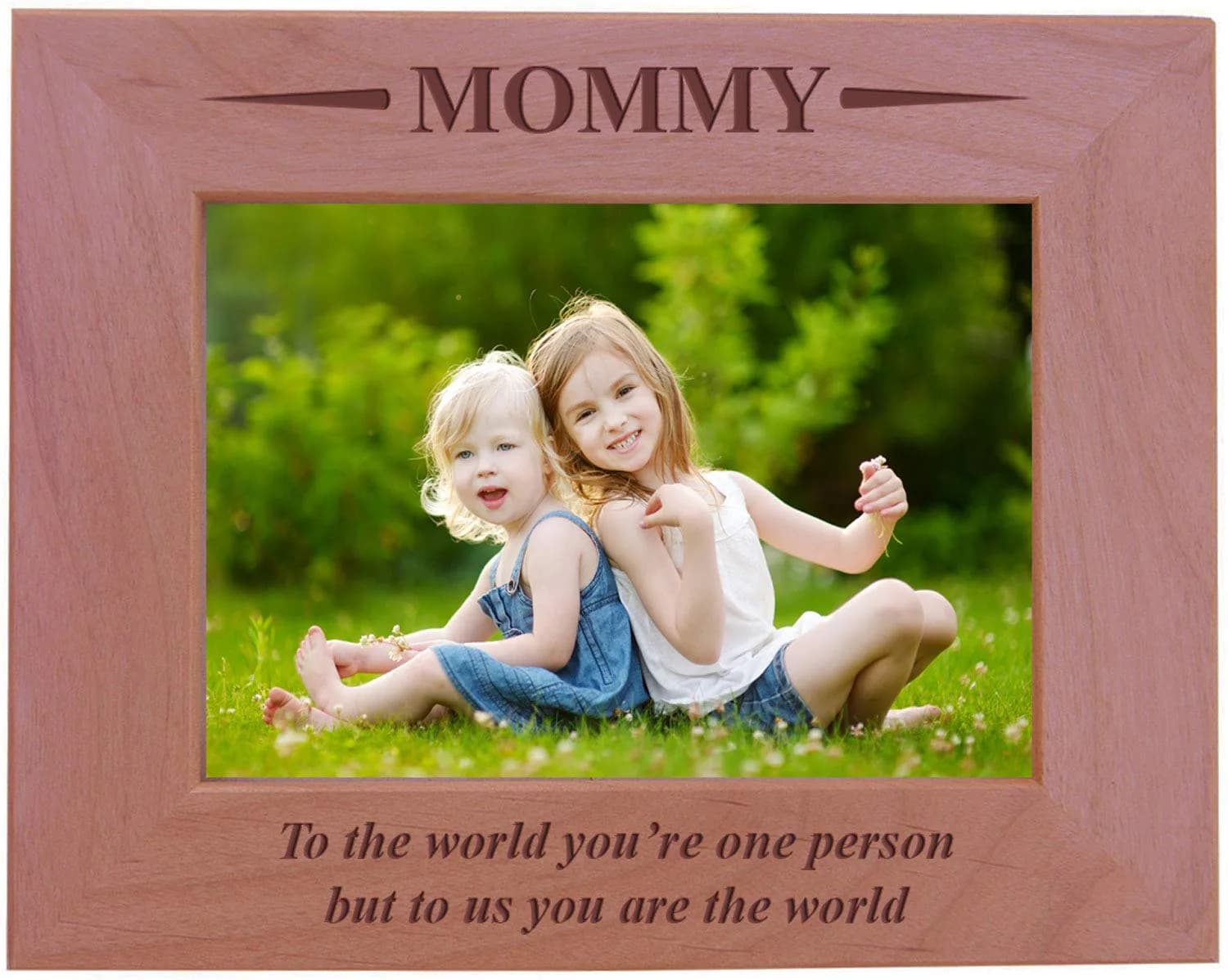 CustomGiftsNow Mommy - To the world you're one person but to us you are the world - Engraved Wood Picture Frame (5x7 Horizontal) | Classic Mother Gift