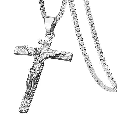 Axmerdal Stainless Steel Crucifix Cross Necklace Lord's Prayer | 24" Chain, Religious Faith Jewelry thumbnail 1