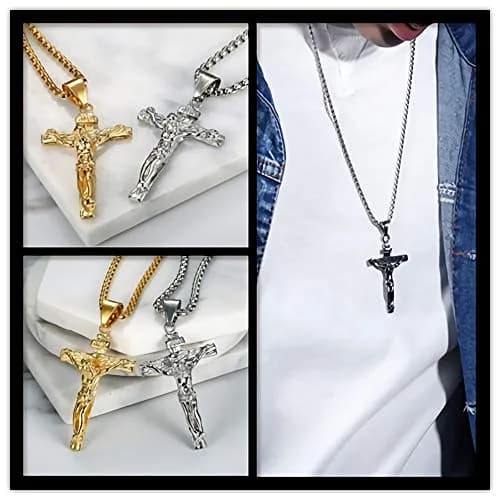 Axmerdal Stainless Steel Crucifix Cross Necklace Lord's Prayer | 24" Chain, Religious Faith Jewelry thumbnail 6