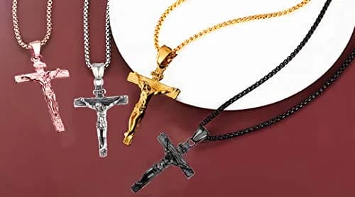 Axmerdal Stainless Steel Crucifix Cross Necklace Lord's Prayer | 24" Chain, Religious Faith Jewelry thumbnail 7
