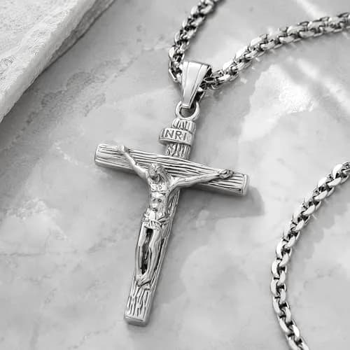 Axmerdal Stainless Steel Crucifix Cross Necklace Lord's Prayer | 24" Chain, Religious Faith Jewelry thumbnail 3