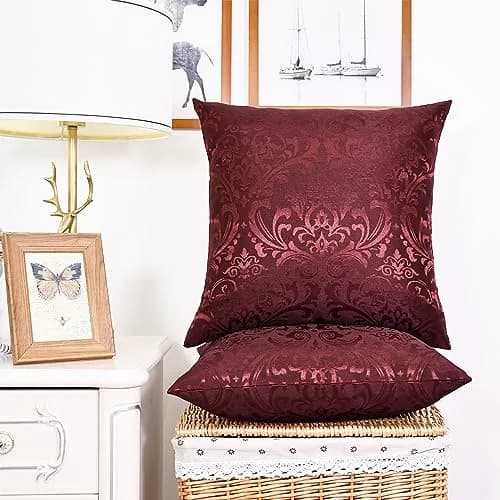 CaliTime Decorative Couch Throw Pillow Covers 18 x 18 Inches Burgundy | Silky, Durable & Luxurious thumbnail 2