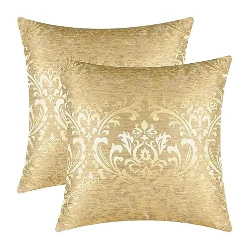 CaliTime Decorative Couch Throw Pillow Covers 18 x 18 Inches Gold | Luxury Damask Floral Design thumbnail 1