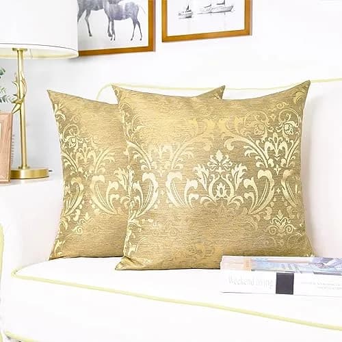 CaliTime Decorative Couch Throw Pillow Covers 18 x 18 Inches Gold | Luxury Damask Floral Design thumbnail 5