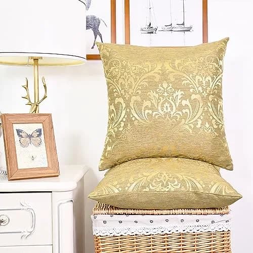 CaliTime Decorative Couch Throw Pillow Covers 18 x 18 Inches Gold | Luxury Damask Floral Design thumbnail 2