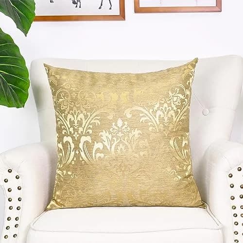 CaliTime Decorative Couch Throw Pillow Covers 18 x 18 Inches Gold | Luxury Damask Floral Design thumbnail 3