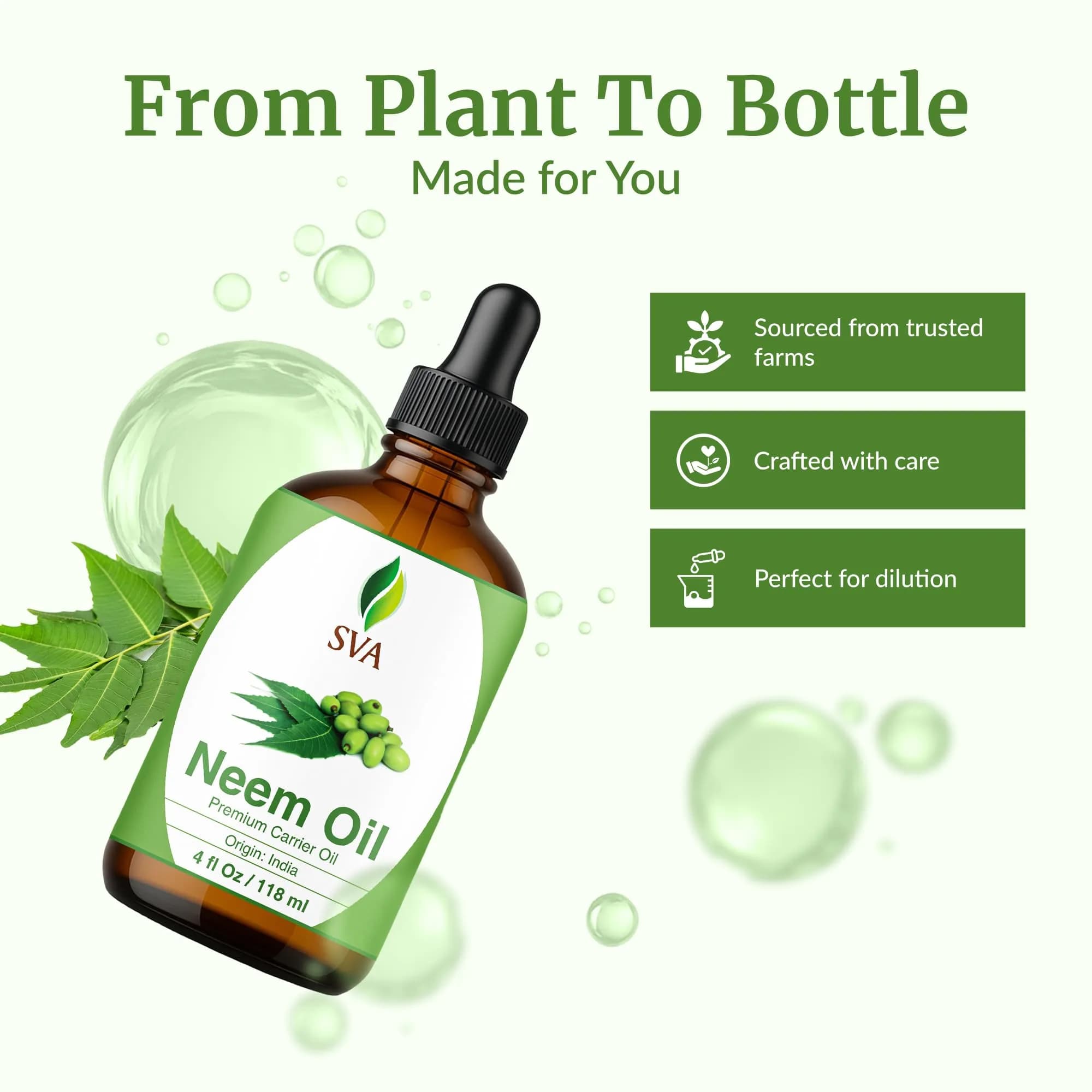 SVA ORGANICS Neem Seed Carrier Oil 118 ml (4 Fl Oz) | Cold Pressed for Hair & Skin - view 4
