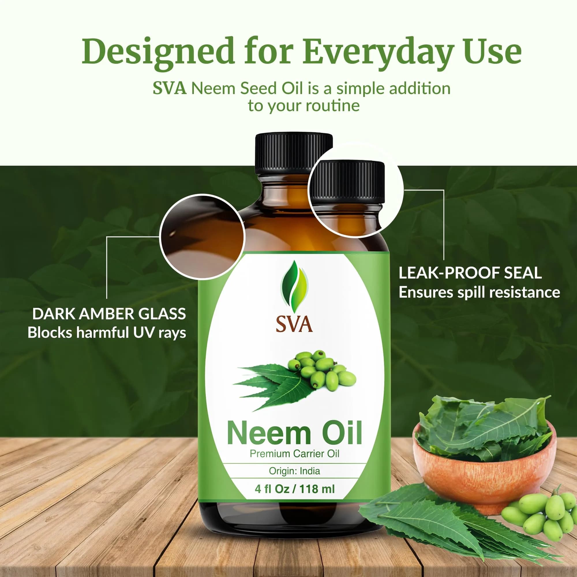 SVA ORGANICS Neem Seed Carrier Oil 118 ml (4 Fl Oz) | Cold Pressed for Hair & Skin - view 7