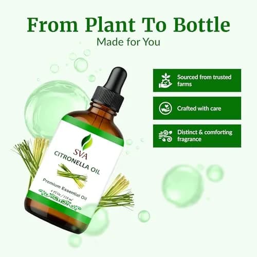 SVA ORGANICS Citronella Essential Oil 4 Fl Oz (118 mL) - Pure & Natural for Aromatherapy and Insect Repellent thumbnail 4