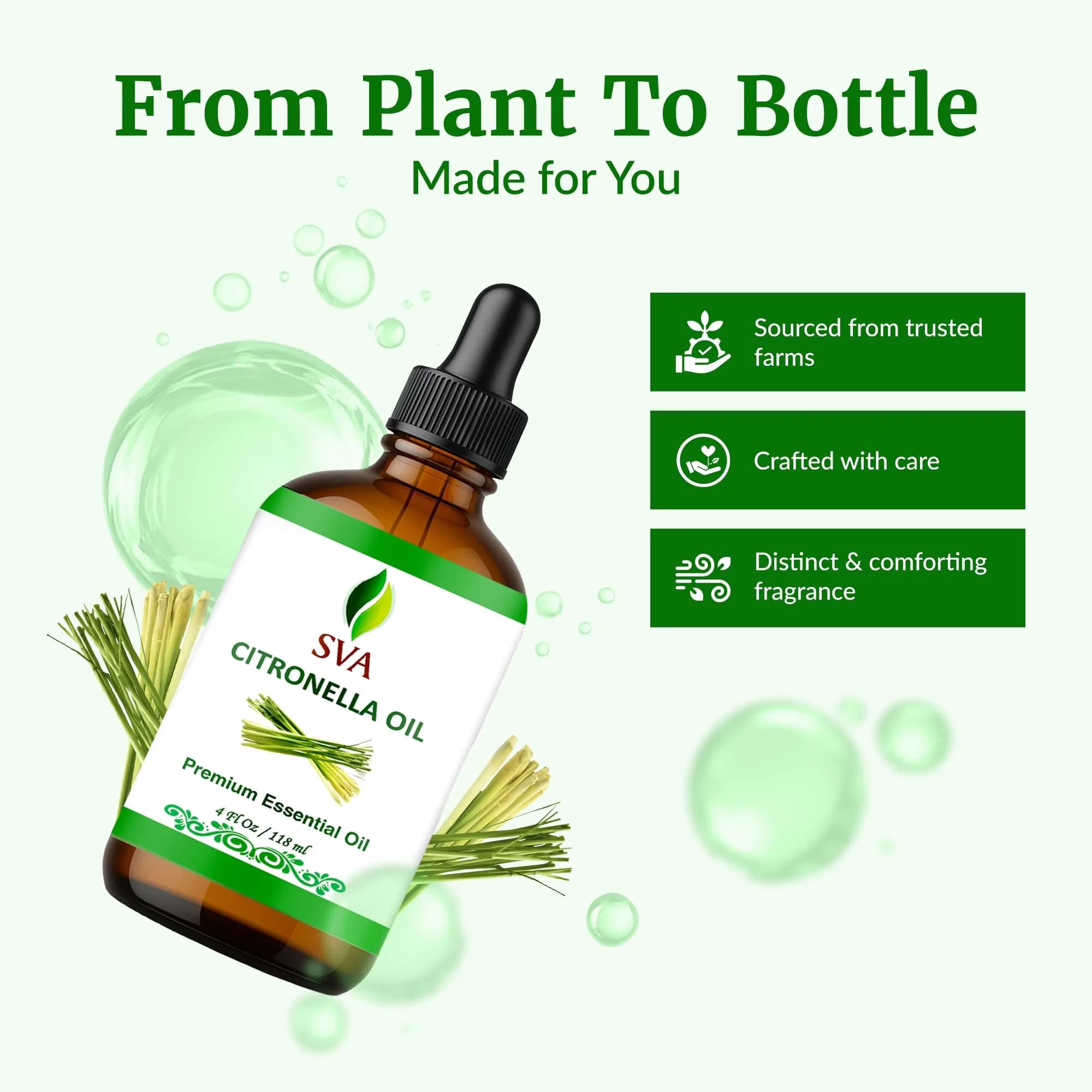 SVA ORGANICS Citronella Essential Oil 4 Fl Oz (118 mL) - Pure & Natural for Aromatherapy and Insect Repellent - view 4
