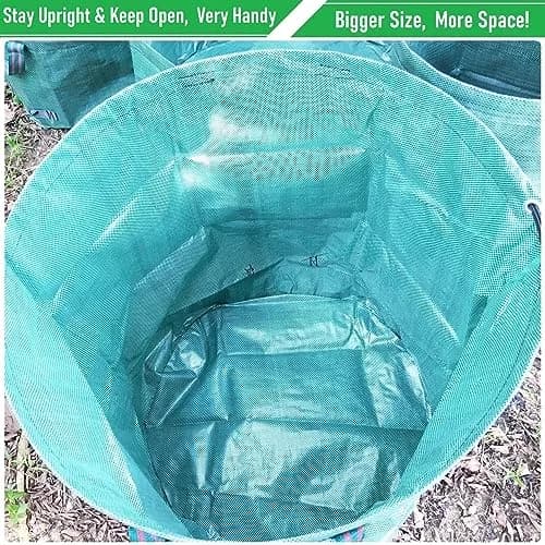 Tespher 3-Pack 63 Gallon Reusable Yard Waste Bags | Standable, Heavy Duty Lawn Debris Bin with Gloves thumbnail 5