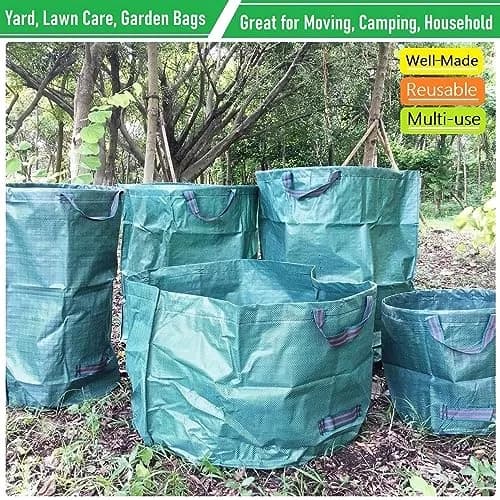 Tespher 3-Pack 63 Gallon Reusable Yard Waste Bags | Standable, Heavy Duty Lawn Debris Bin with Gloves thumbnail 6