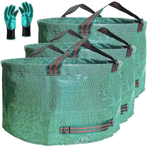 Tespher 3-Pack 63 Gallon Reusable Yard Waste Bags | Standable, Heavy Duty Lawn Debris Bin with Gloves thumbnail 1