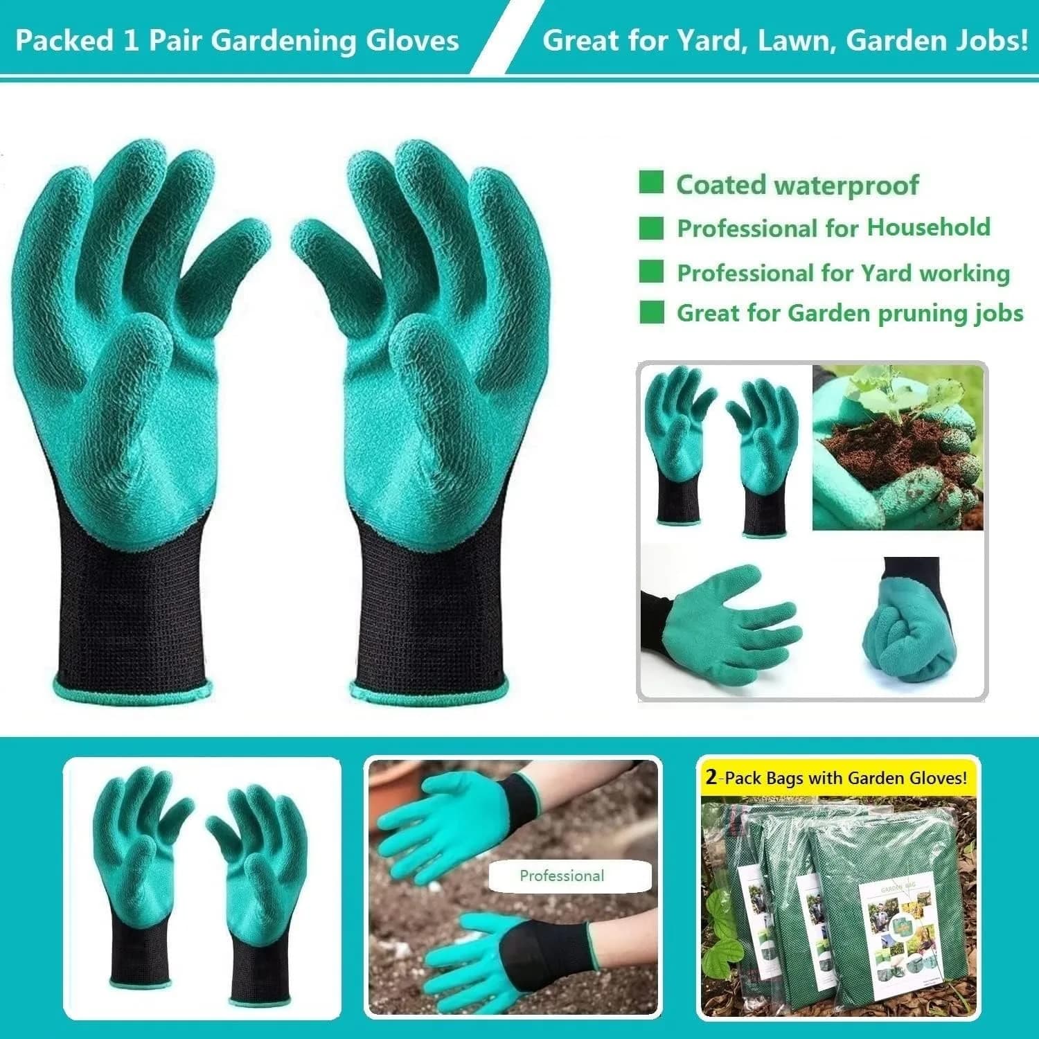 Tespher 3-Pack 63 Gallon Reusable Yard Waste Bags | Standable, Heavy Duty Lawn Debris Bin with Gloves - view 9