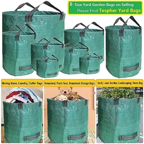 Tespher 3-Pack 63 Gallon Reusable Yard Waste Bags | Standable, Heavy Duty Lawn Debris Bin with Gloves thumbnail 3