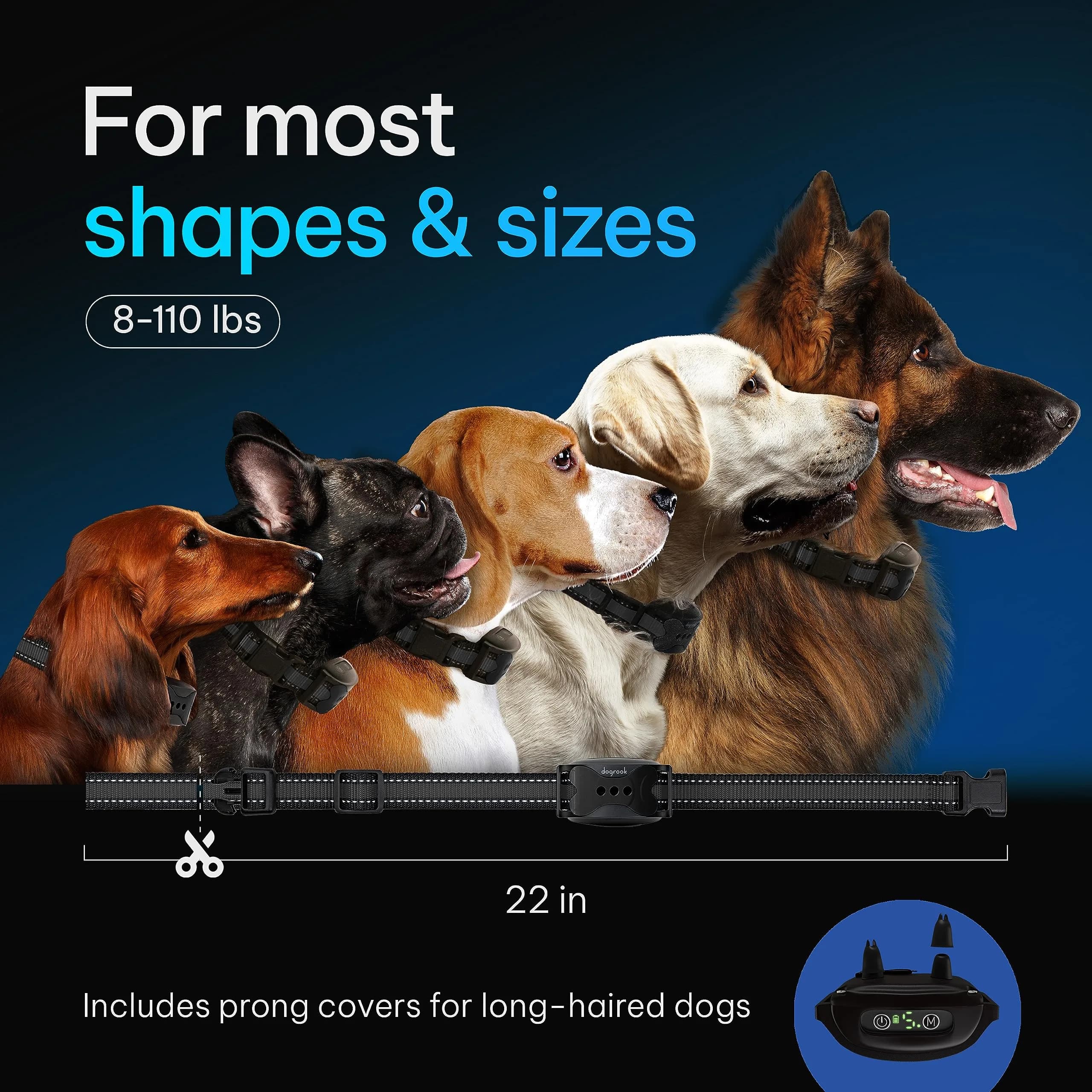 DogRook Rechargeable Bark Collar for Dogs — Beep & Vibration, 12-110 lbs, Black - view 6
