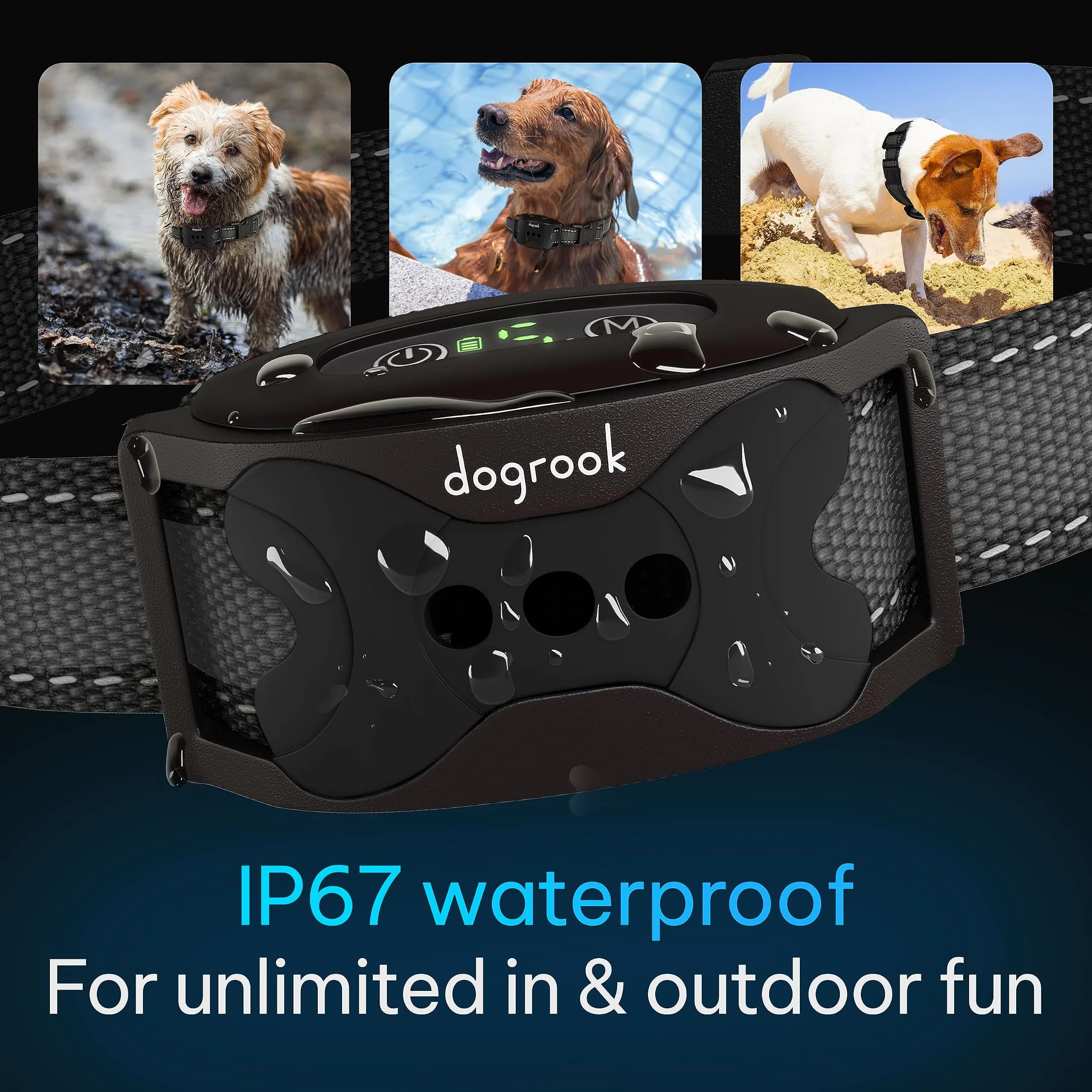 DogRook Rechargeable Bark Collar for Dogs — Beep & Vibration, 12-110 lbs, Black - view 7