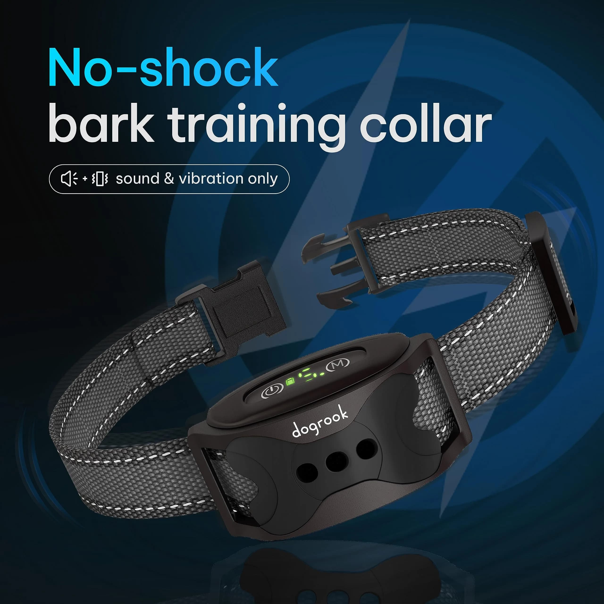 DogRook Rechargeable Bark Collar for Dogs — Beep & Vibration, 12-110 lbs, Black - view 2