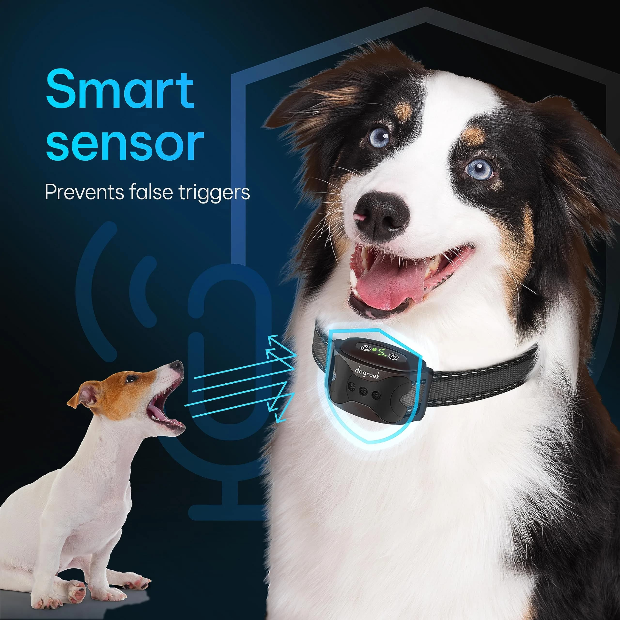 DogRook Rechargeable Bark Collar for Dogs — Beep & Vibration, 12-110 lbs, Black - view 3